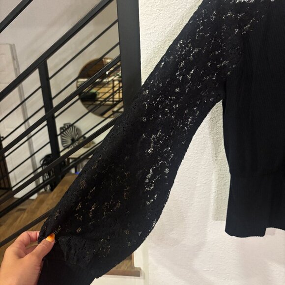 Anthropologie Lace Sleeve V Neck Sweater - Picture 3 of 7